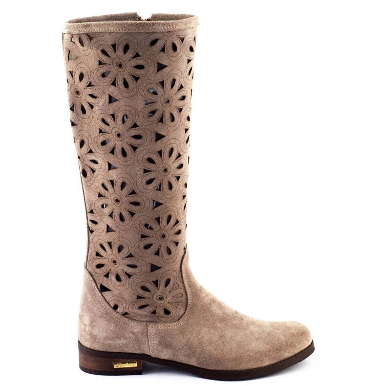 Olivier Botas femininas com bordados sem bege escuro