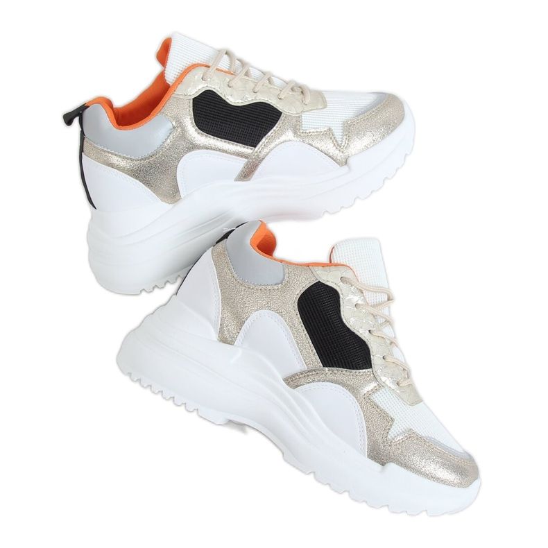 Sapatos esportivos de cunha branca e dourada 3171 Gold branco dourado