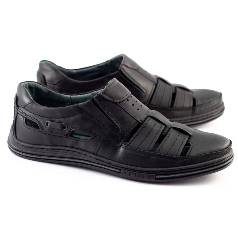 Polbut Sapatos de couro masculino 06 para o verão Preto