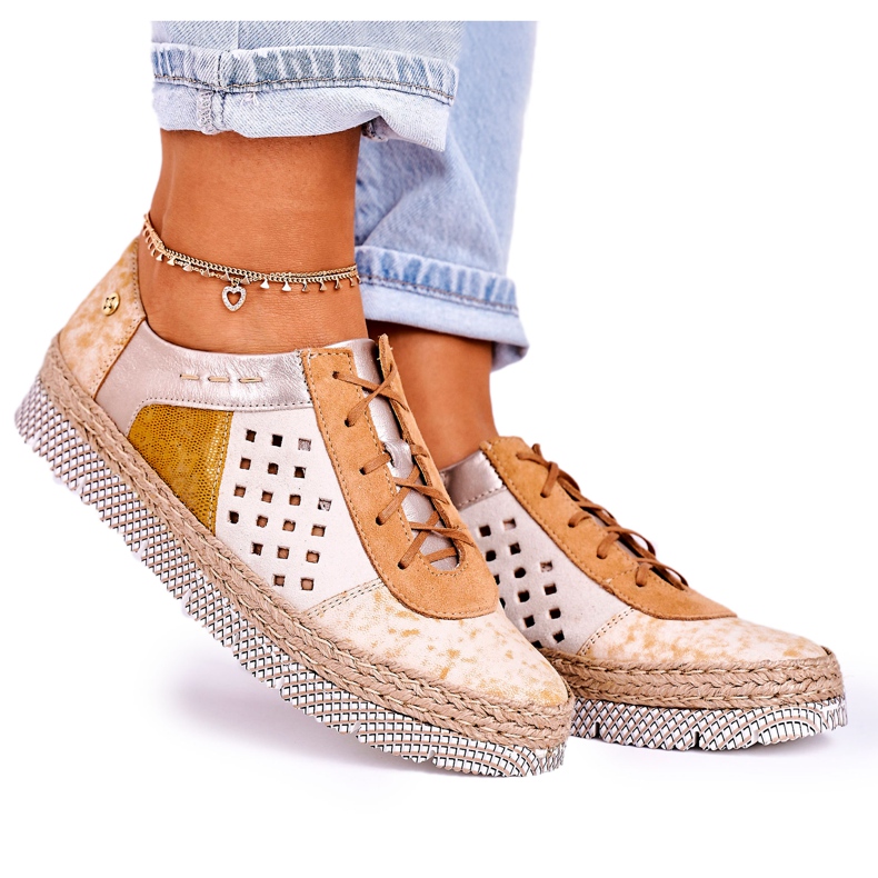 Sapatos de couro feminino Maciejka Amarelo 03339-44 multicolorido