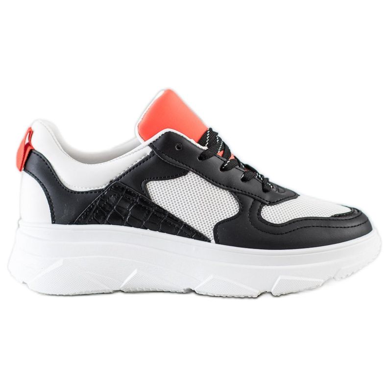 SHELOVET Tênis casuais de couro ecológico branco preto