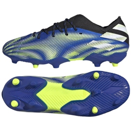 Chuteiras Adidas Nemeziz.1 Fg Jr FY0816 branco, preto, azul, amarelo azul