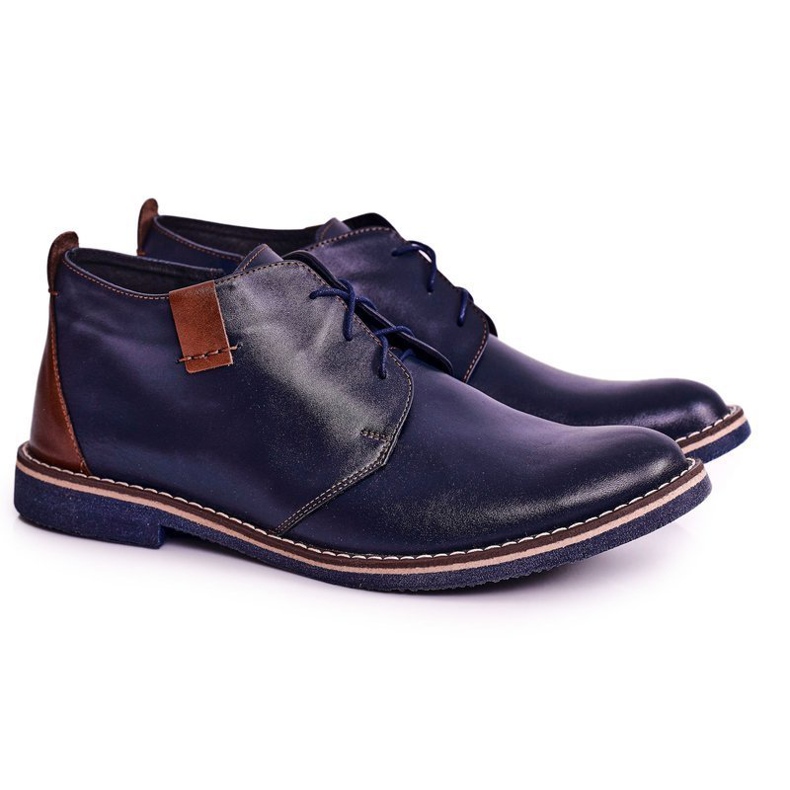 Gejms Botas quentes de couro Ferens masculino azul marinho castanho