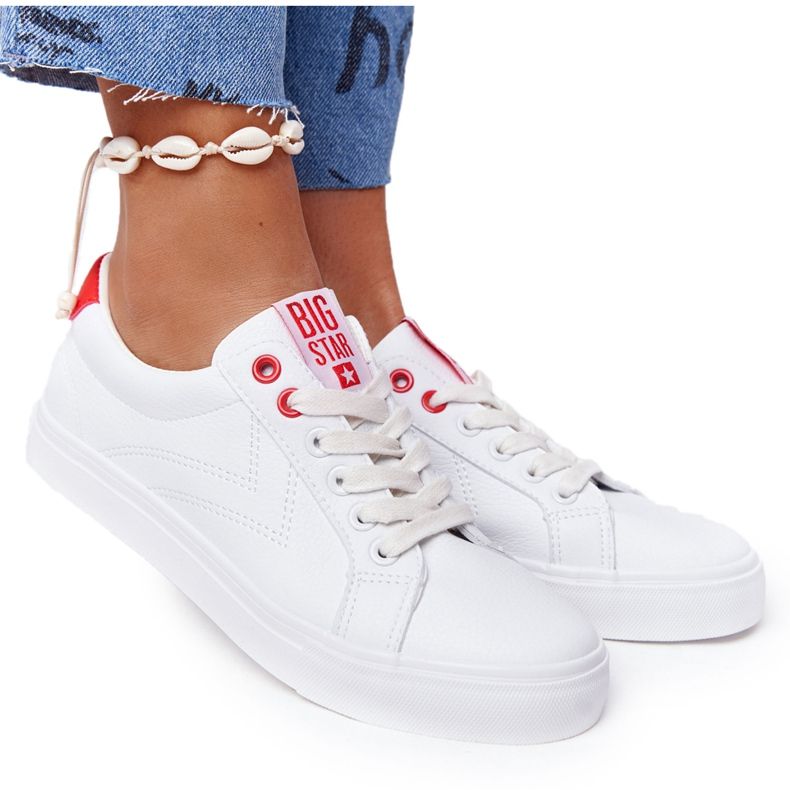 Tênis feminino de couro Big Star BB274210 branco e vermelho
