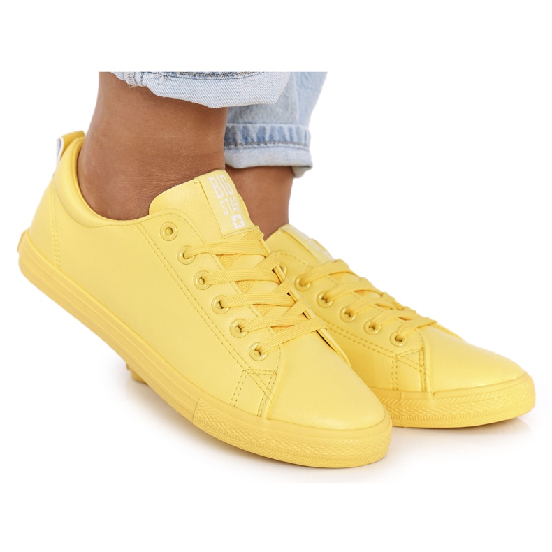 Tênis feminino de couro Big Star HH274142 amarelo
