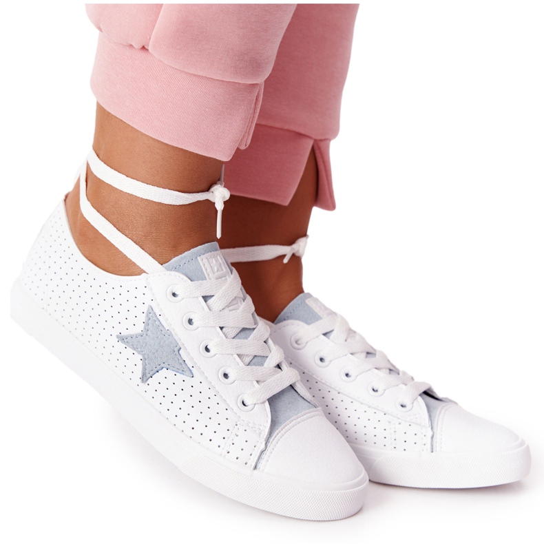 Tênis feminino de couro com estrela Big Star DD274692 branco-azul