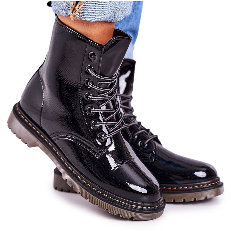 Botas quentes femininas Botas lacadas Black Thunder preto