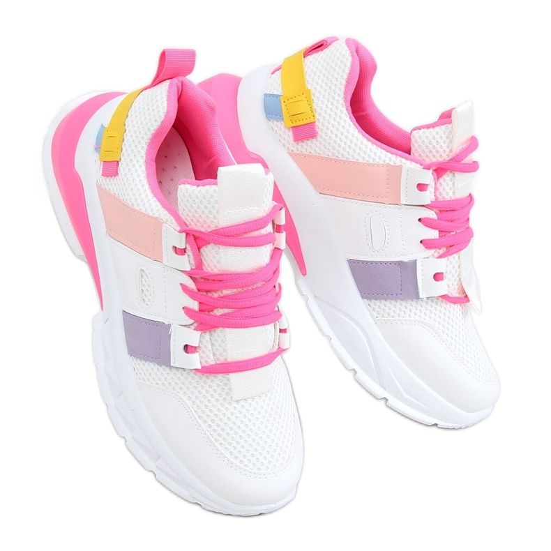 Tênis feminino esportivo branco e rosa LA86P Fushia
