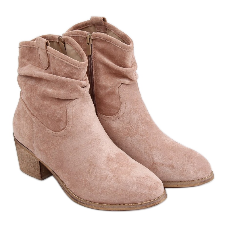 Botas de salto baixo em bege e rosa Z1165 Khaki cáqui