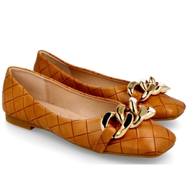 PS1 Bailarinas acolchoadas elegantes com corrente Camel Coco castanho