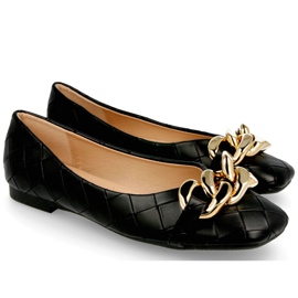 PS1 Elegantes bailarinas acolchoadas Black Coco com corrente preto PS1 Elegantes bailarinas acolchoadas Black Coco com corrente preto