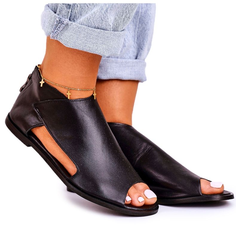 Nicole Sandálias lisas de couro feminino pretas Natalie preto