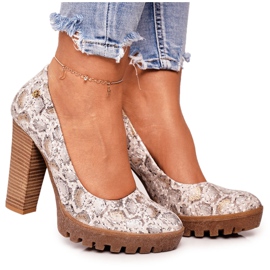 Bombas em uma barra e plataforma Maciejka Gold-Beige 02629-25 bege marrom dourado