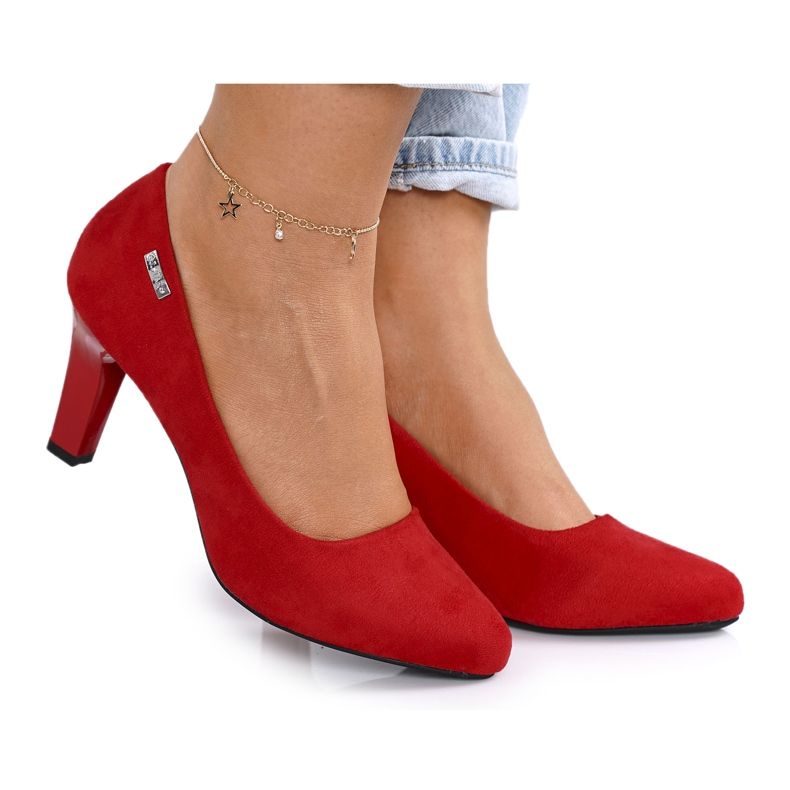 PJ1 Bombas clássicas em calcanhar eleanor vermelho de camurça