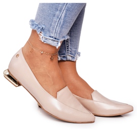 Mocassins femininos com salto dourado Laura Messi 2013 Bege