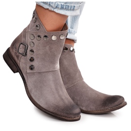 Botas femininas de camurça com fivela Cappuccino 1198 Exquisite marrom