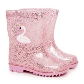 Galochas de brocado infantil com um cisne rosa prata