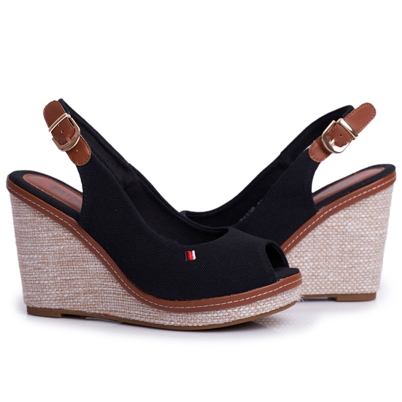 PS1 Sandálias Tommy Black Braided Wedge preto