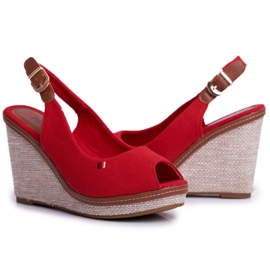 PS1 Sandálias Tommy Red Braided Wedge vermelho