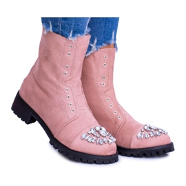 Botas de tornozelo Lu Boo femininas com Zircônia Cúbica Pó Rosa Carrie