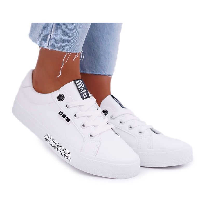 Tênis de couro feminino com a inscrição Big Star EE274316 branco preto
