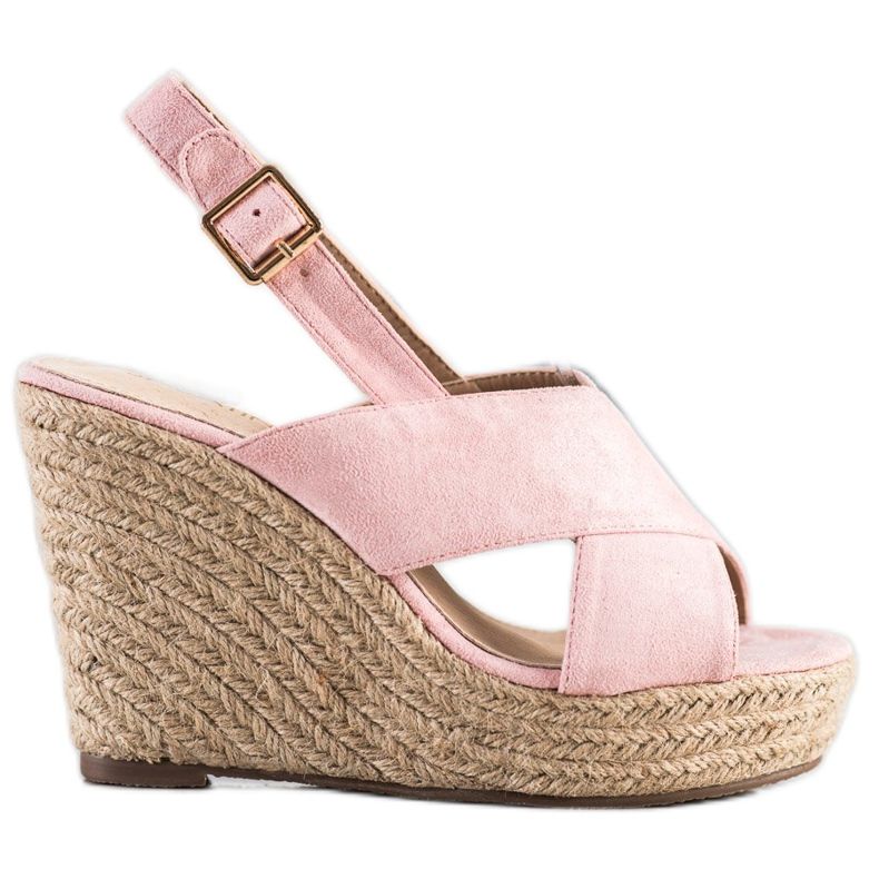 Sabatina Sandálias em cunha de palha rosa