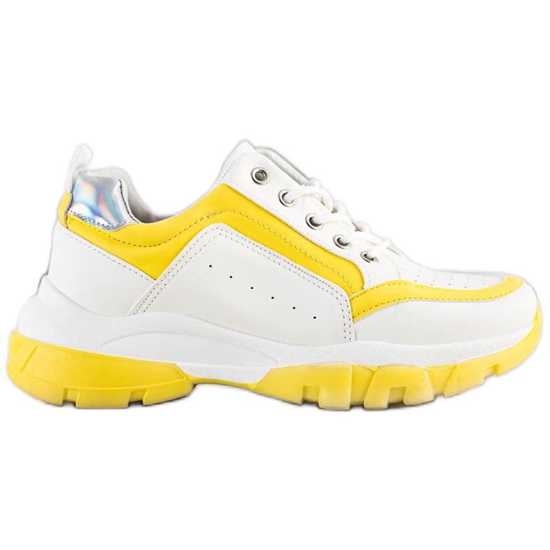 SHELOVET Tênis de couro ecológico branco prata amarelo