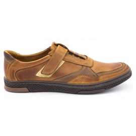 Polbut Sapatos casuais masculinos de couro 2102 camelo marrom