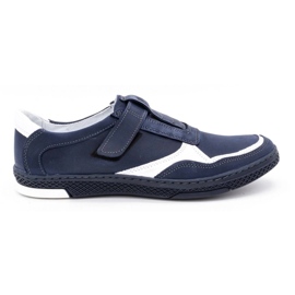 Polbut Sapatos casuais masculinos de couro 2102 azul marinho com branco azul-marinho