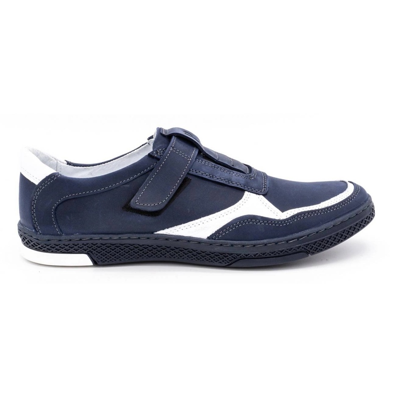 Polbut Sapatos casuais masculinos de couro 2102 azul marinho com branco