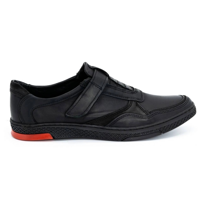 Polbut Sapatos casuais masculinos de couro 2102 pretos com vermelho