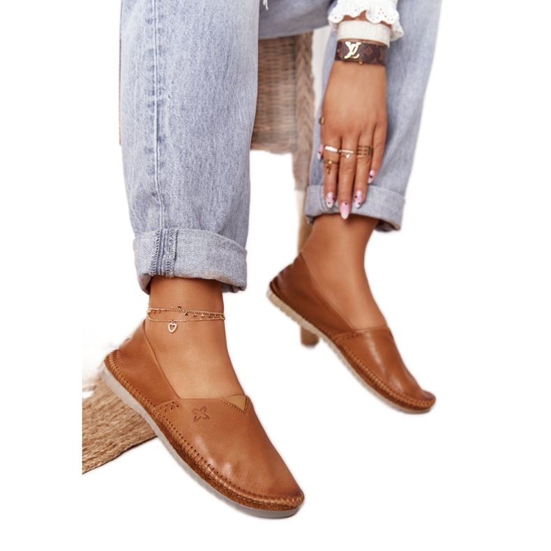 Bailarinas de couro feminino Maciejka vermelho 01930-52 castanho