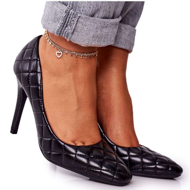 PS1 Elegant Black Rosanna Quilted Stilettos preto