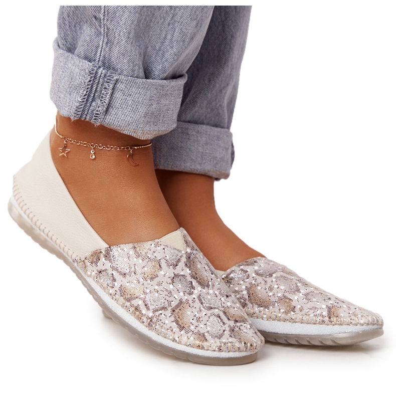 Feminino Couro Maciejka Ballerinas Beige-Gold 01930-81 bege dourado