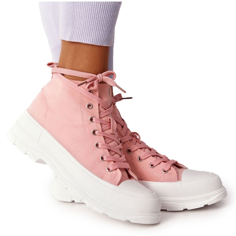 FB2 T nis alto feminino com sola grande rosa trissy KeeShoes