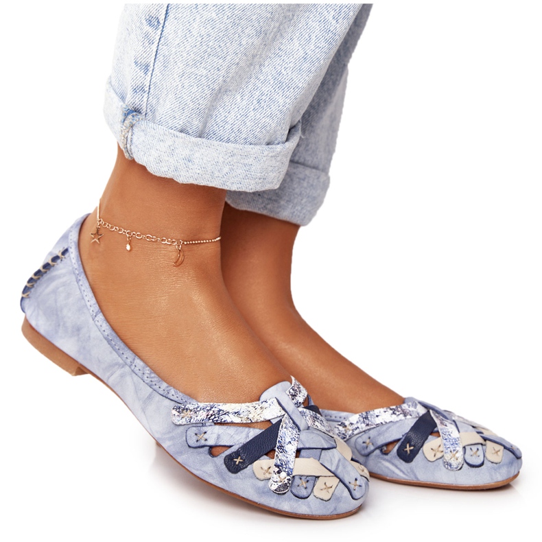Bailarinas de couro feminino Maciejka Blue 01358-45 azul