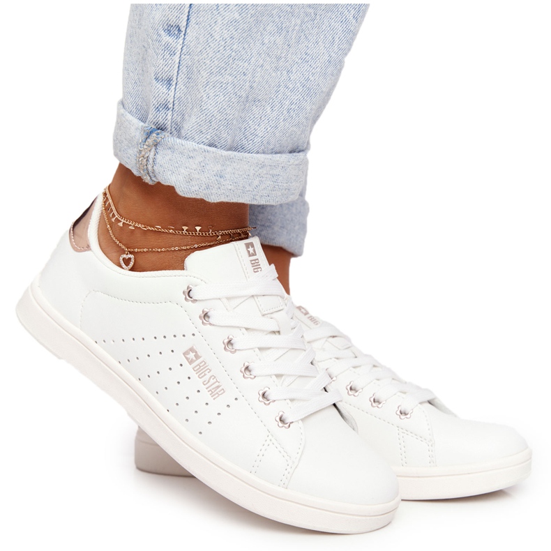 Tênis de couro feminino Big Star DD274583 White-Copper branco dourado