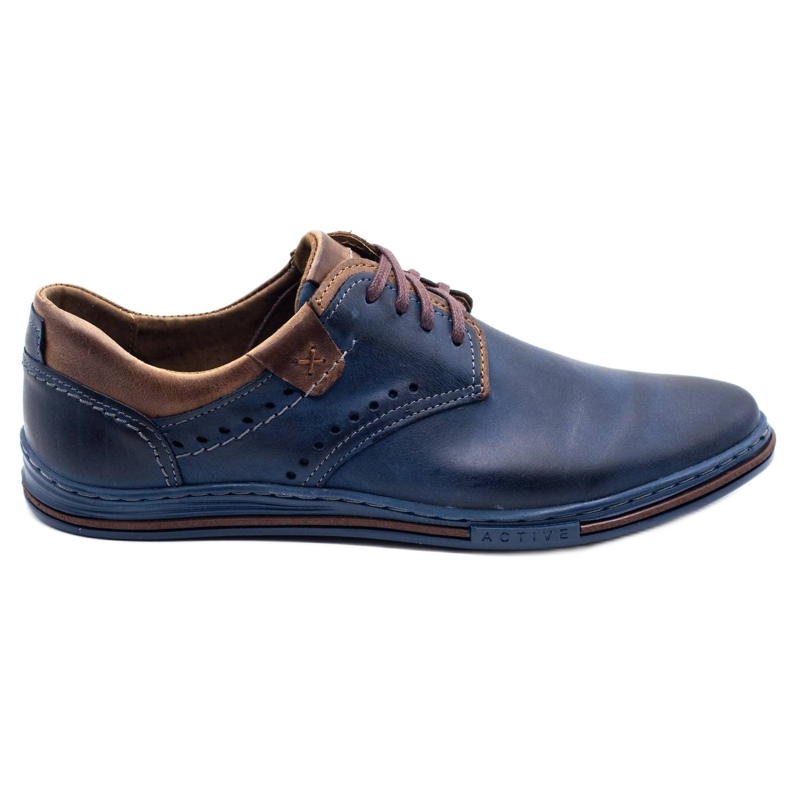 Polbut Sapatos masculinos casuais 402 azul marinho com marrom castanho