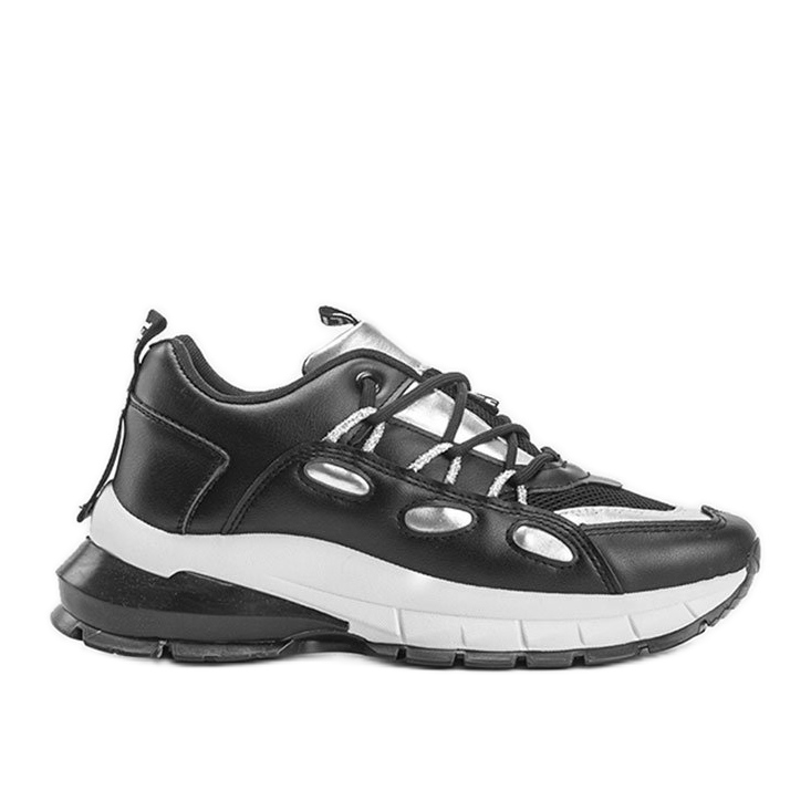 Tênis preto com inserções Guadalupe prata Tênis preto com inserções Guadalupe prata