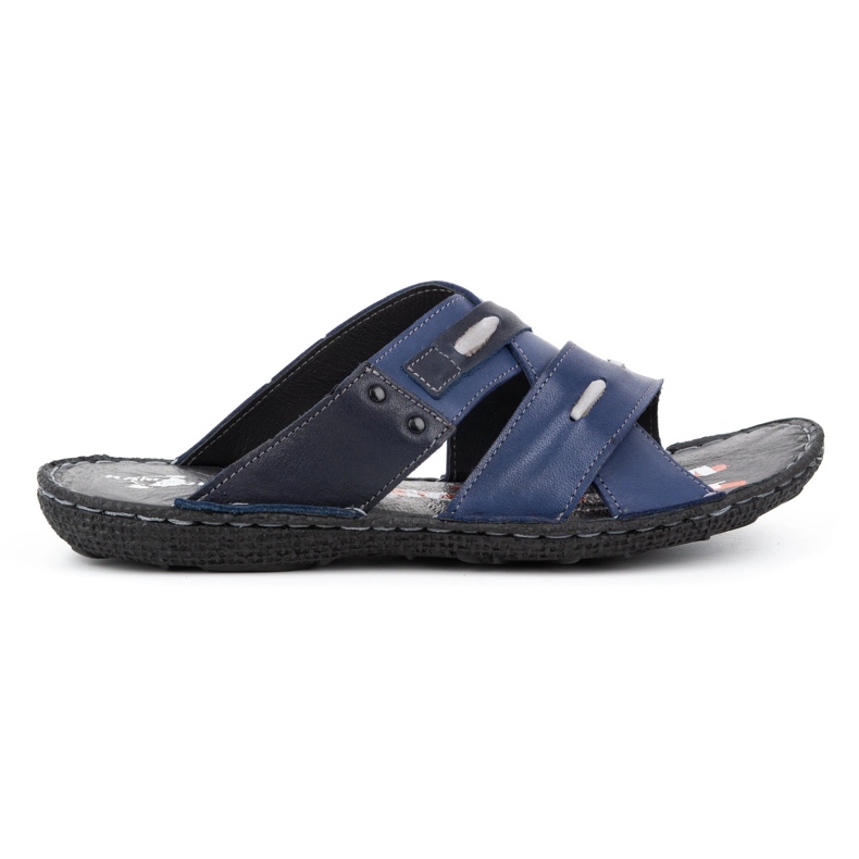 Kampol Chinelos de couro masculino 201/54 azul marinho