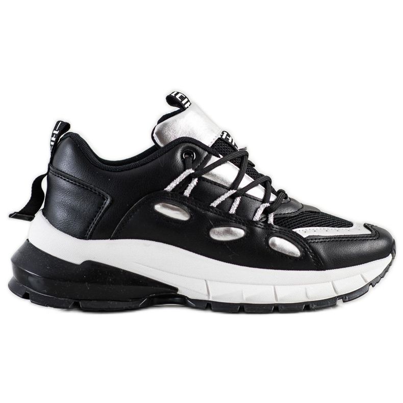 SHELOVET Tênis elegantes de couro ecológico preto prata