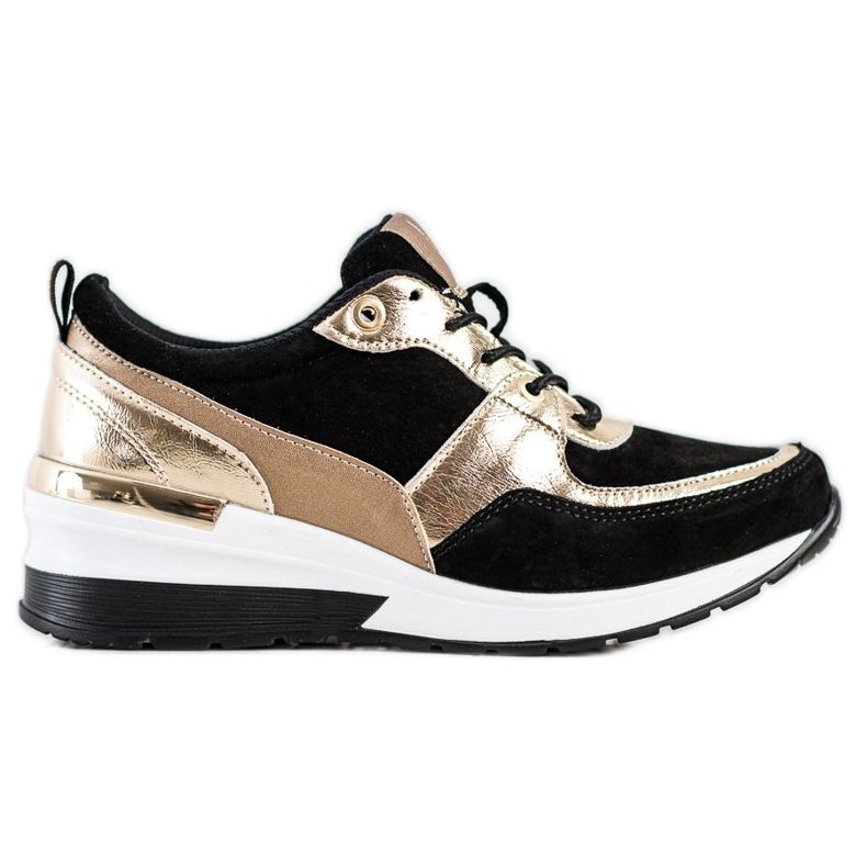 Tênis de couro preto e dourado VINCEZA