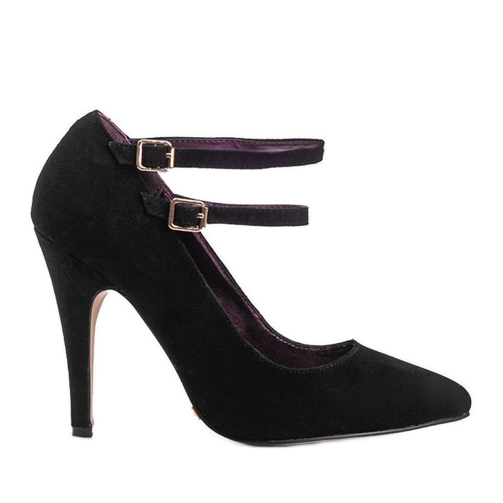 Sapatos de camurça preta no salto L408 preto