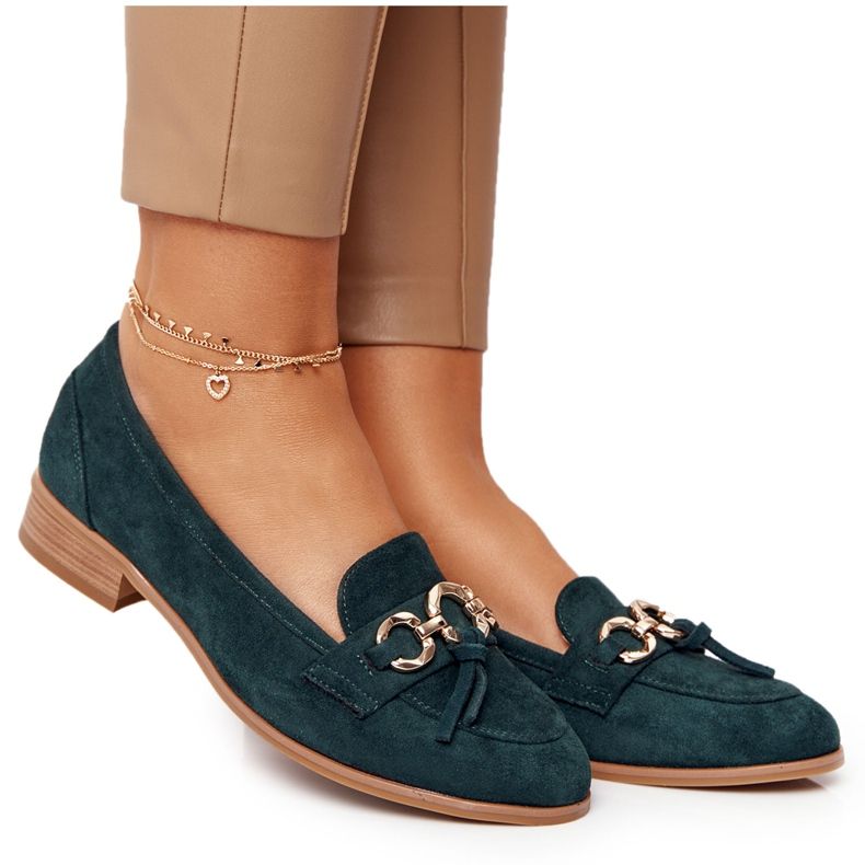 Mocassins Elegantes Femininos Vinceza 10585 Suede Verde dourado