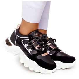 EVE Tênis feminino com sola preta enorme preto dourado