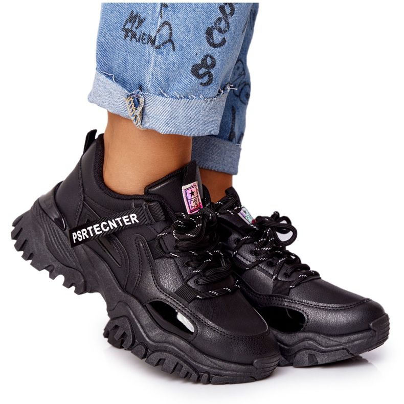 EVE Tênis feminino com sola preta enorme preto