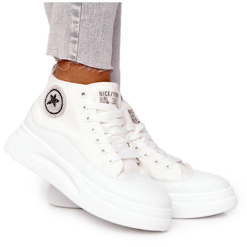 Tênis alto feminino na plataforma branca garota legal branco