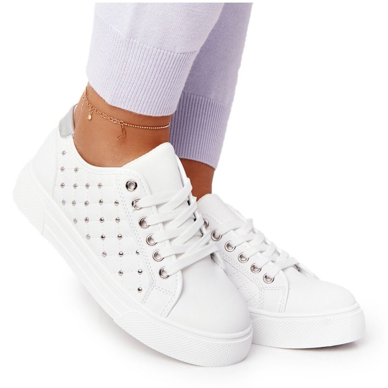 PS1 Tênis feminino com acolchoado Fondness Branco-Prateado prata
