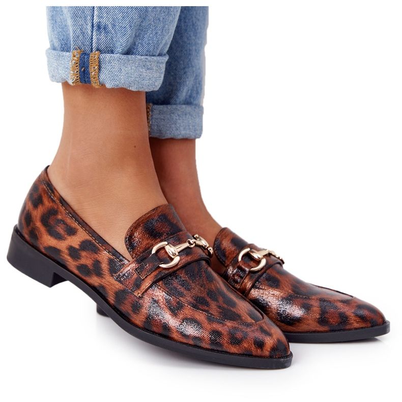 S.Barski Mocassins femininos elegantes S. Barski Leopardo castanho
