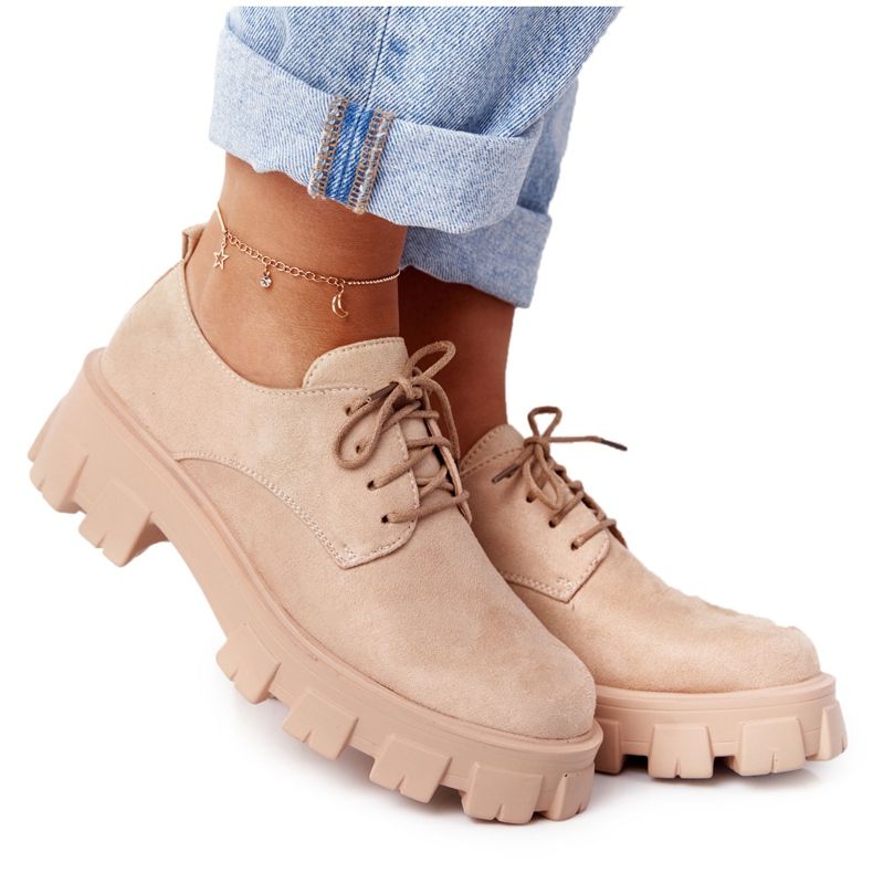 PS1 Sapatos Oxfords de camurça femininos na plataforma Nude Imogen bege rosa